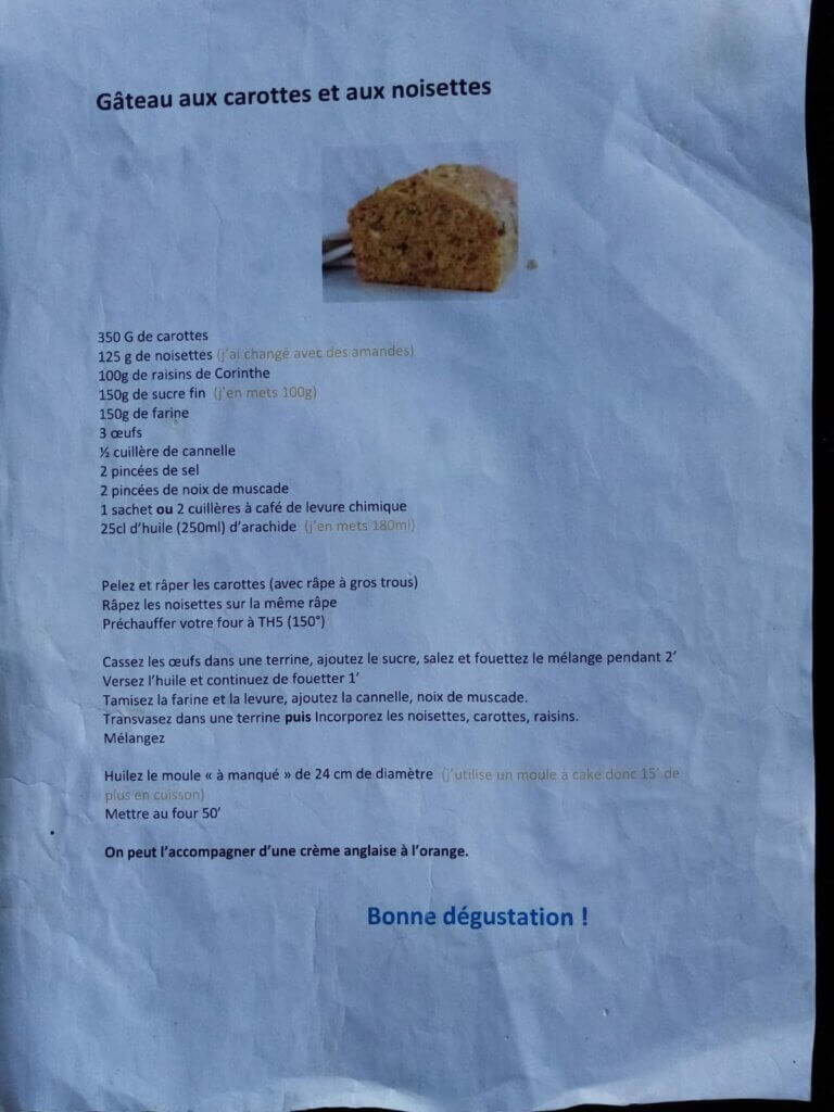 Recette gâteau aux carottes